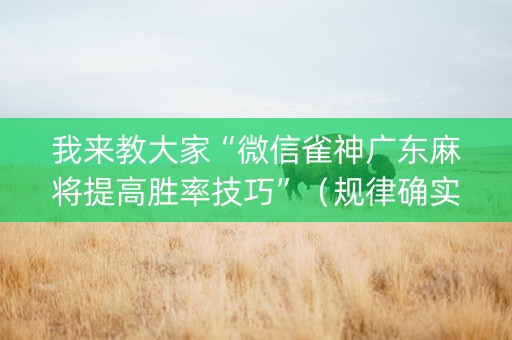 我来教大家“微信雀神广东麻将提高胜率技巧”（规律确实有挂)