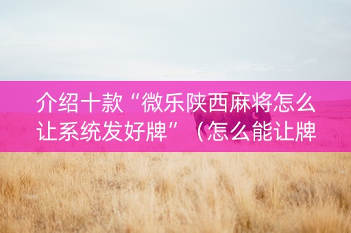 介绍十款“微乐陕西麻将怎么让系统发好牌”（怎么能让牌好一点)