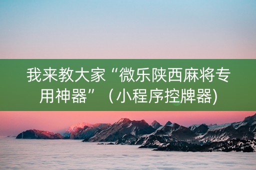 我来教大家“微乐陕西麻将专用神器”（小程序控牌器)
