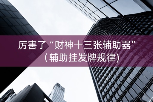 厉害了“财神十三张辅助器”（辅助挂发牌规律)