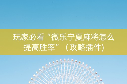 玩家必看“微乐宁夏麻将怎么提高胜率”（攻略插件)