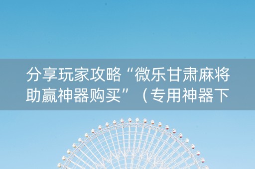 分享玩家攻略“微乐甘肃麻将助赢神器购买”（专用神器下载)