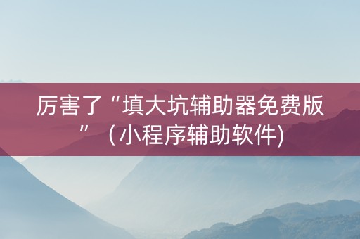 厉害了“填大坑辅助器免费版”（小程序辅助软件)