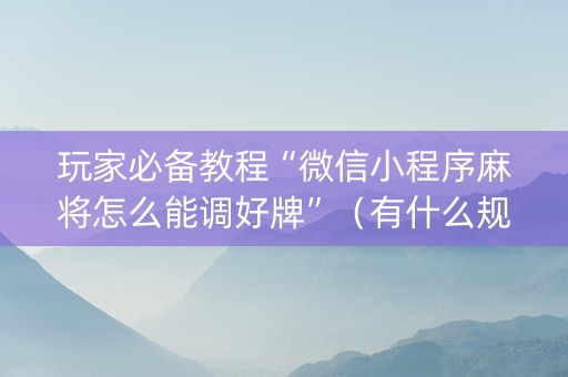 玩家必备教程“微信小程序麻将怎么能调好牌”（有什么规律)