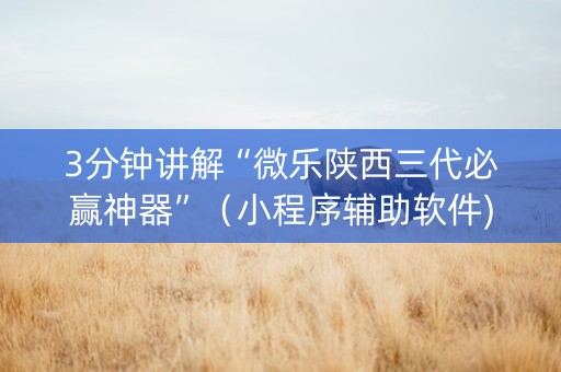 3分钟讲解“微乐陕西三代必赢神器”（小程序辅助软件)