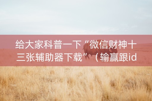给大家科普一下“微信财神十三张辅助器下载”（输赢跟id号有关系吗)
