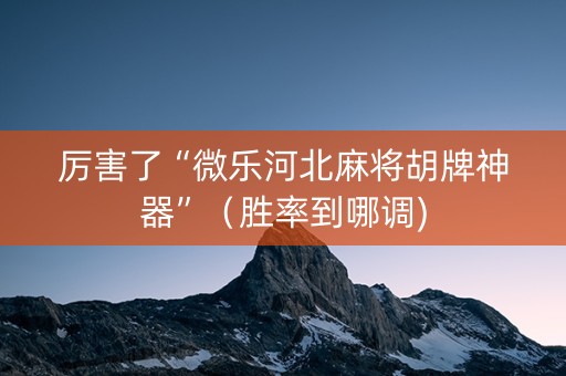 厉害了“微乐河北麻将胡牌神器”（胜率到哪调)