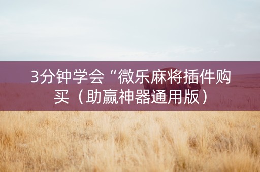 3分钟学会“微乐麻将插件购买（助赢神器通用版）