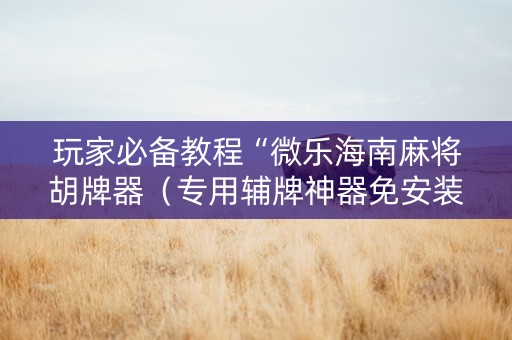 玩家必备教程“微乐海南麻将胡牌器（专用辅牌神器免安装）