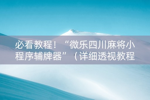 必看教程！“微乐四川麻将小程序辅牌器”（详细透视教程）-哔哩哔哩