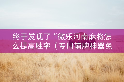 终于发现了“微乐河南麻将怎么提高胜率（专用辅牌神器免安装）