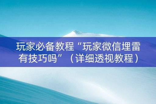 玩家必备教程“玩家微信埋雷有技巧吗”（详细透视教程）-哔哩哔哩