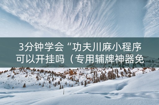 3分钟学会“功夫川麻小程序可以开挂吗（专用辅牌神器免安装）