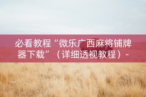 必看教程“微乐广西麻将铺牌器下载”（详细透视教程）-哔哩哔哩