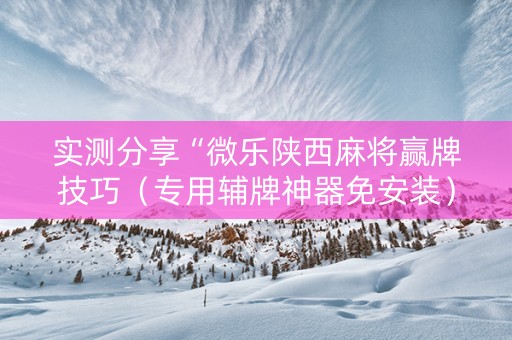 实测分享“微乐陕西麻将赢牌技巧（专用辅牌神器免安装）