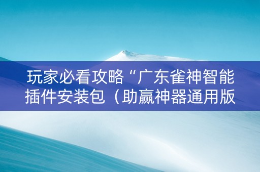 玩家必看攻略“广东雀神智能插件安装包（助赢神器通用版）