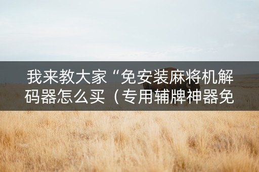 我来教大家“免安装麻将机解码器怎么买（专用辅牌神器免安装）
