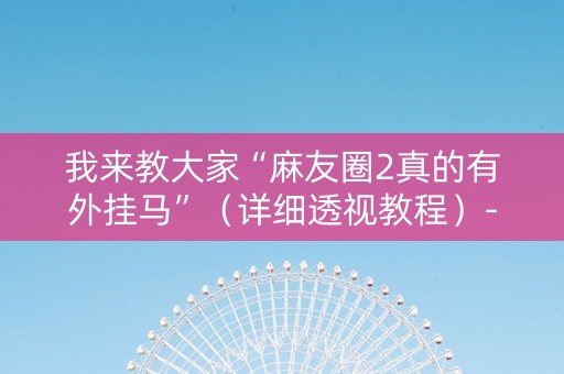 我来教大家“麻友圈2真的有外挂马”（详细透视教程）-哔哩哔哩