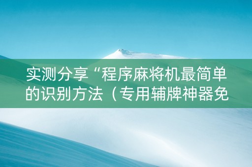 实测分享“程序麻将机最简单的识别方法（专用辅牌神器免安装）