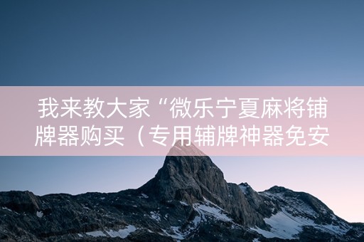 我来教大家“微乐宁夏麻将铺牌器购买（专用辅牌神器免安装）