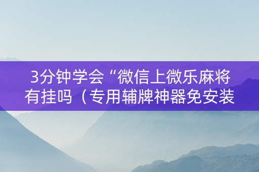 3分钟学会“微信上微乐麻将有挂吗（专用辅牌神器免安装）