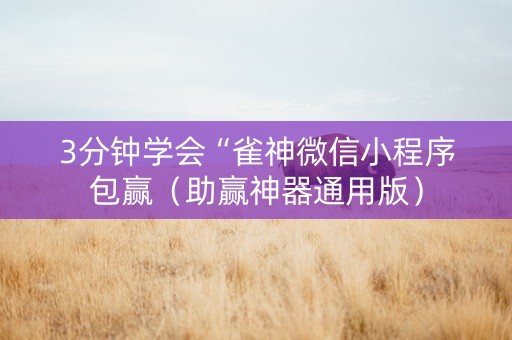 3分钟学会“雀神微信小程序包赢（助赢神器通用版）