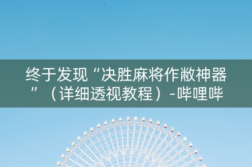 终于发现“决胜麻将作敝神器”（详细透视教程）-哔哩哔哩