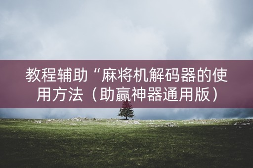 教程辅助“麻将机解码器的使用方法（助赢神器通用版）