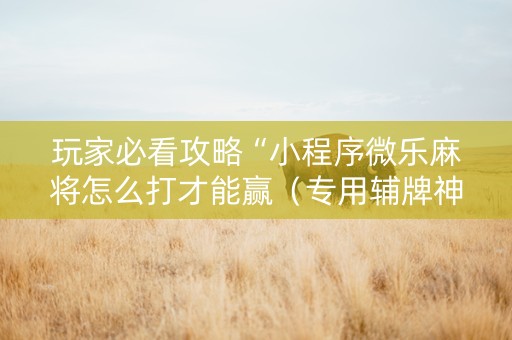 玩家必看攻略“小程序微乐麻将怎么打才能赢（专用辅牌神器免安装）