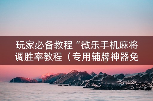 玩家必备教程“微乐手机麻将调胜率教程（专用辅牌神器免安装）