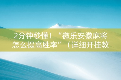2分钟秒懂！“微乐安徽麻将怎么提高胜率”（详细开挂教程）-哔哩哔哩