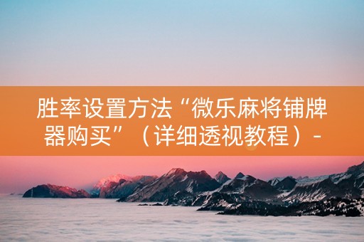 胜率设置方法“微乐麻将铺牌器购买”（详细透视教程）-哔哩哔哩