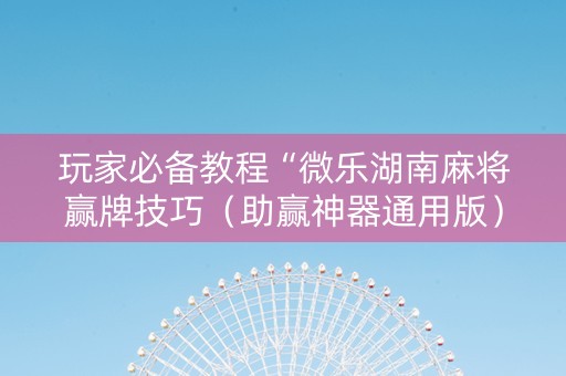 玩家必备教程“微乐湖南麻将赢牌技巧（助赢神器通用版）