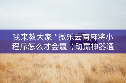 我来教大家“微乐云南麻将小程序怎么才会赢（助赢神器通用版）