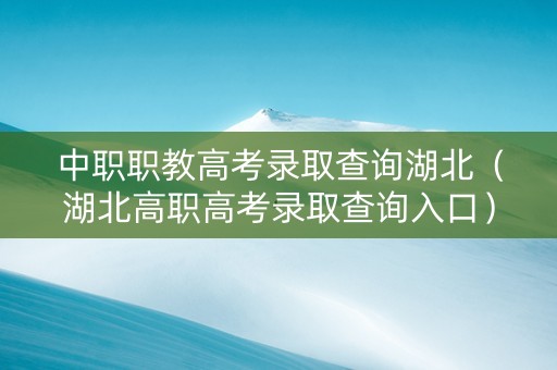 中职职教高考录取查询湖北（湖北高职高考录取查询入口）