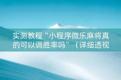 实测教程“小程序微乐麻将真的可以调胜率吗”（详细透视教程）-哔哩哔哩