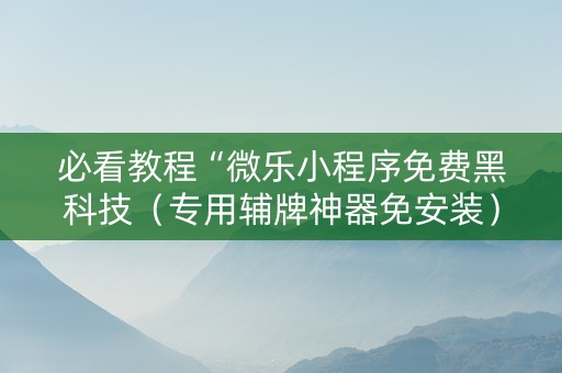 必看教程“微乐小程序免费黑科技（专用辅牌神器免安装）