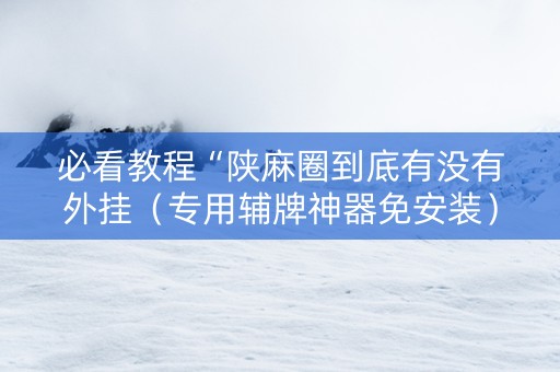 必看教程“陕麻圈到底有没有外挂（专用辅牌神器免安装）