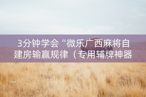 3分钟学会“微乐广西麻将自建房输赢规律（专用辅牌神器免安装）