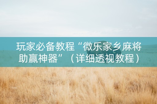 玩家必备教程“微乐家乡麻将助赢神器”（详细透视教程）-哔哩哔哩