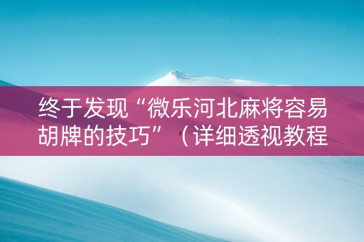 终于发现“微乐河北麻将容易胡牌的技巧”（详细透视教程）-哔哩哔哩