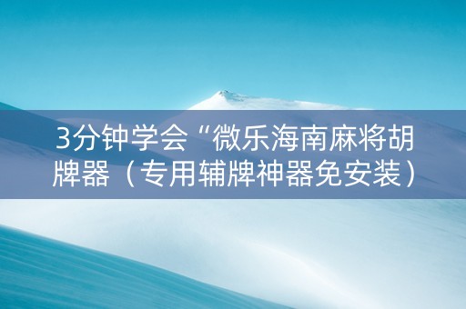 3分钟学会“微乐海南麻将胡牌器（专用辅牌神器免安装）