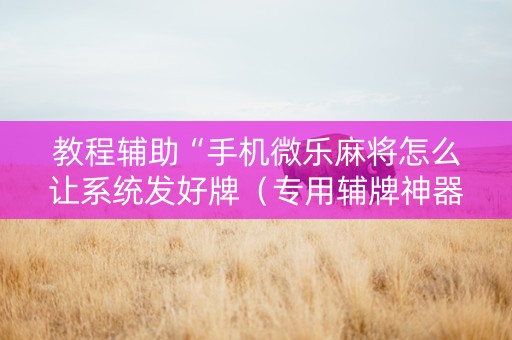 教程辅助“手机微乐麻将怎么让系统发好牌（专用辅牌神器免安装）