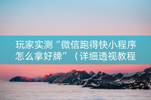 玩家实测“微信跑得快小程序怎么拿好牌”（详细透视教程）-哔哩哔哩