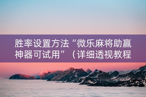 胜率设置方法“微乐麻将助赢神器可试用”（详细透视教程）-哔哩哔哩