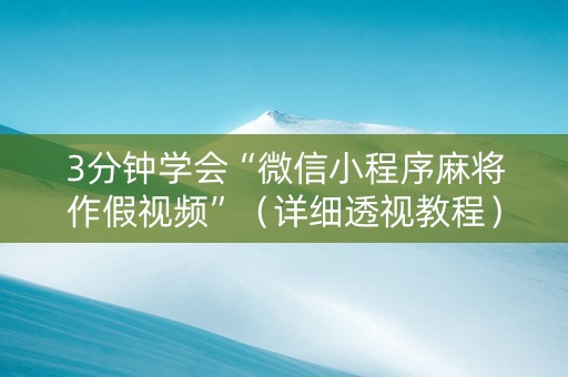 3分钟学会“微信小程序麻将作假视频”（详细透视教程）-哔哩哔哩