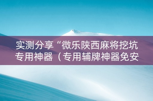 实测分享“微乐陕西麻将挖坑专用神器（专用辅牌神器免安装）