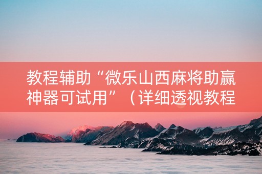 教程辅助“微乐山西麻将助赢神器可试用”（详细透视教程）-哔哩哔哩