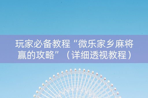 玩家必备教程“微乐家乡麻将赢的攻略”（详细透视教程）-哔哩哔哩