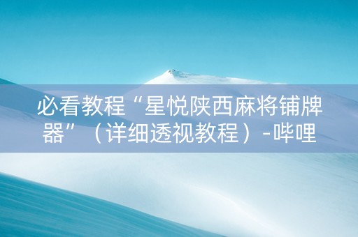 必看教程“星悦陕西麻将铺牌器”（详细透视教程）-哔哩哔哩